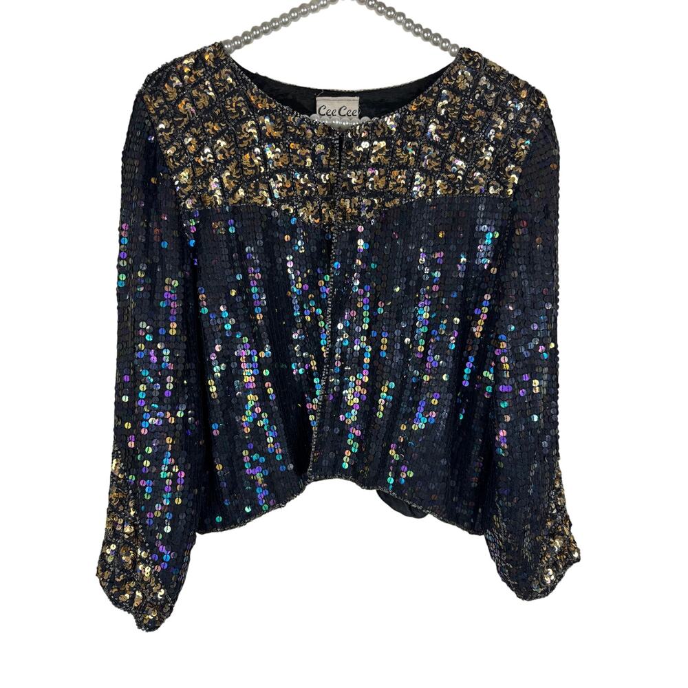 CeeCee vintage fairy whimsy sequin silk cardigan jacket sz M